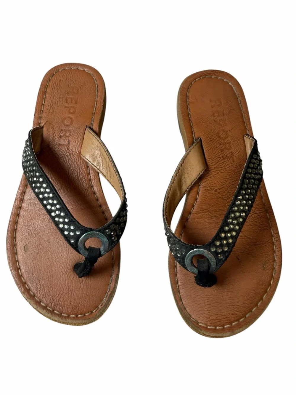 Report Black Studded Sandals with Brown Footbed